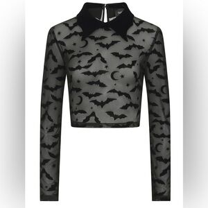 Collectif Unique Vintage Goth Roo Bat Mesh Crop Top